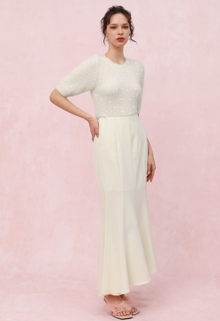 Seam Detailing Mermaid Maxi Skirt in Cream