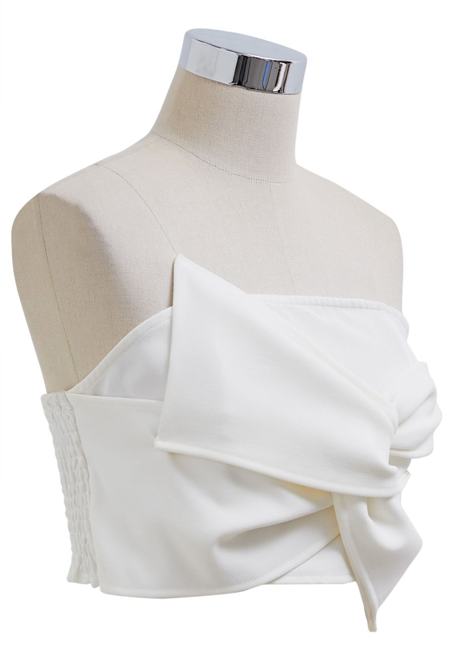 Knotted Front Bustier Crop Top in White
