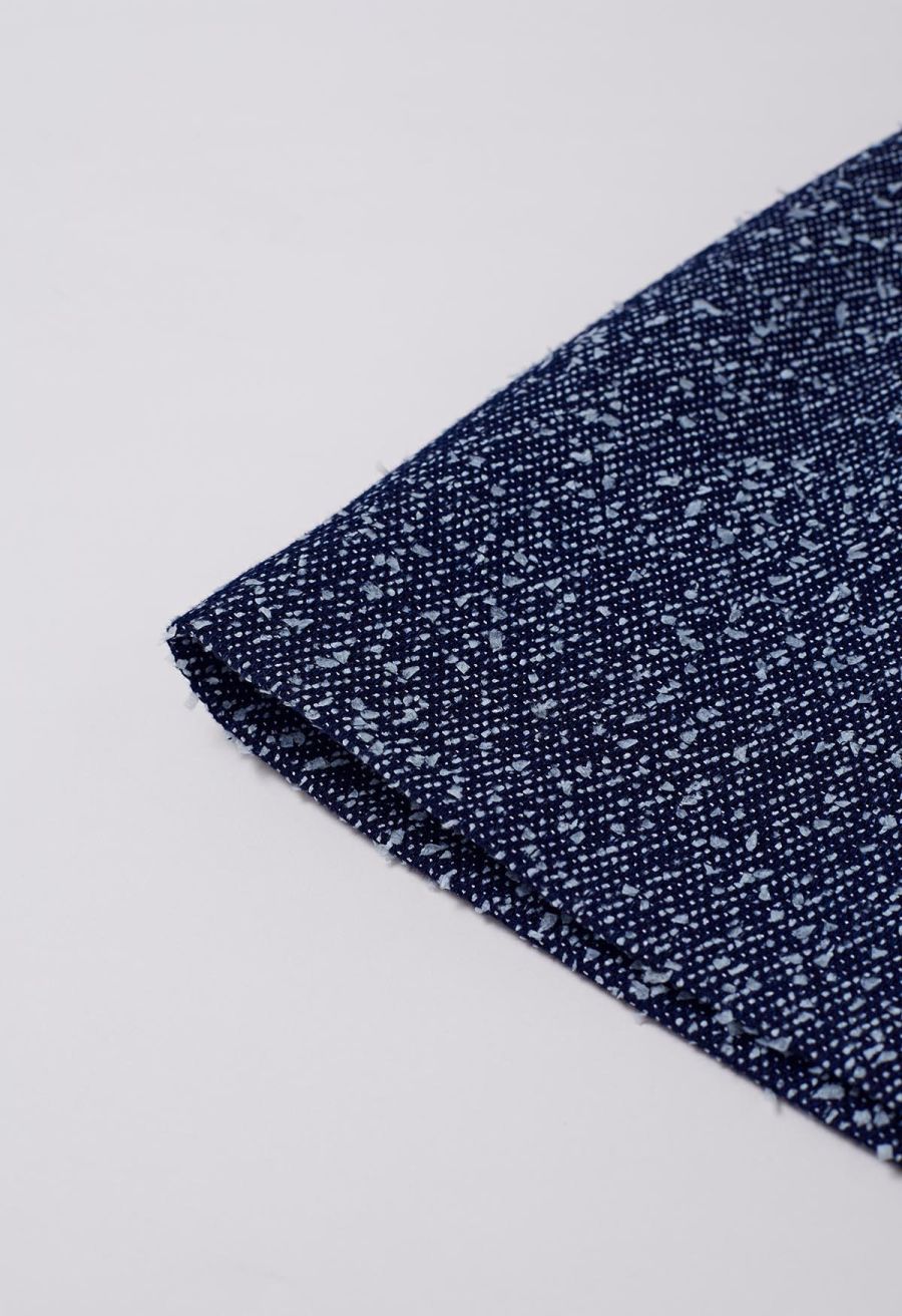 Mix-Color Buttoned Tweed Mini Skirt in Navy
