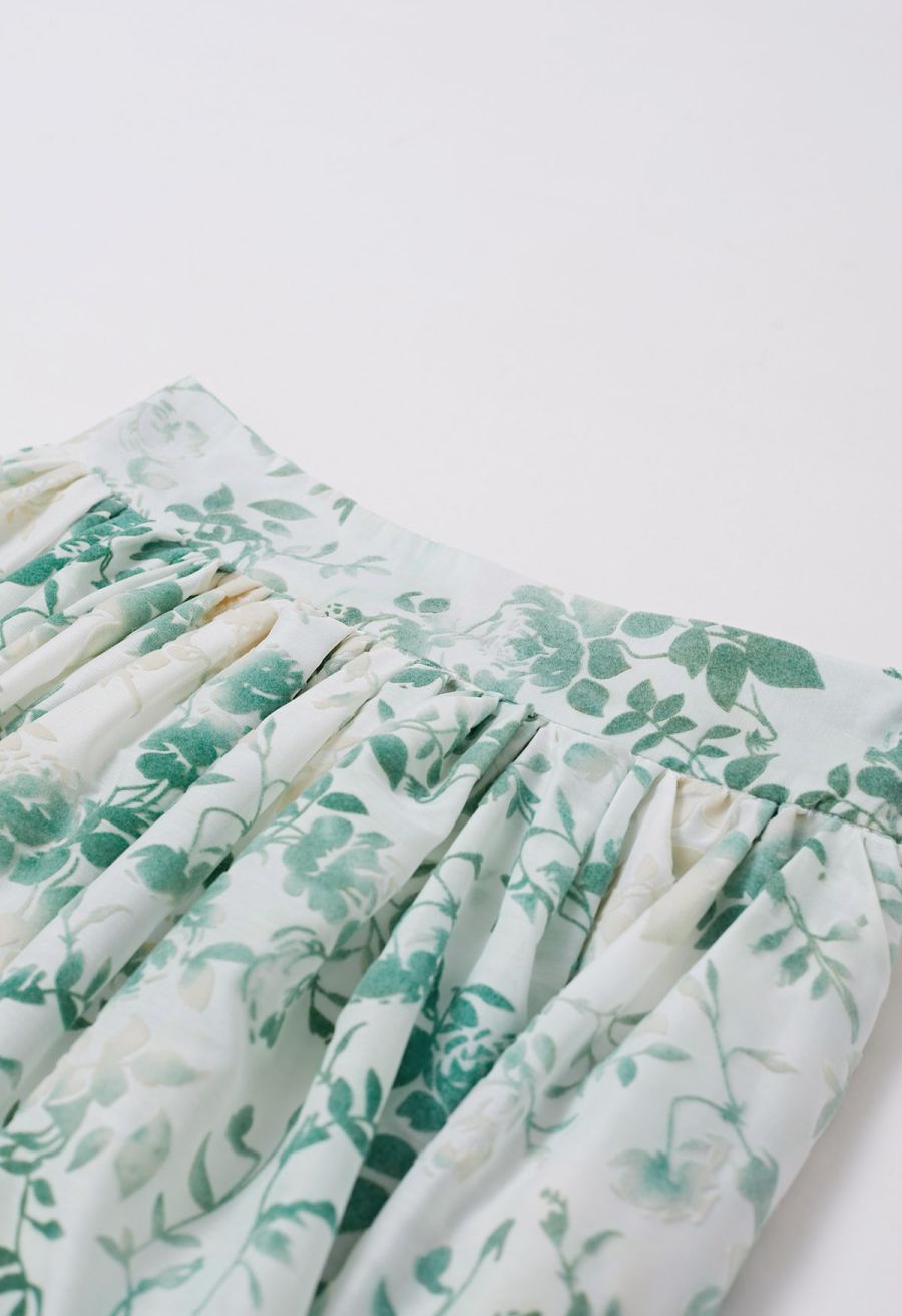 Velvet Greenery Floral A-Line Skirt