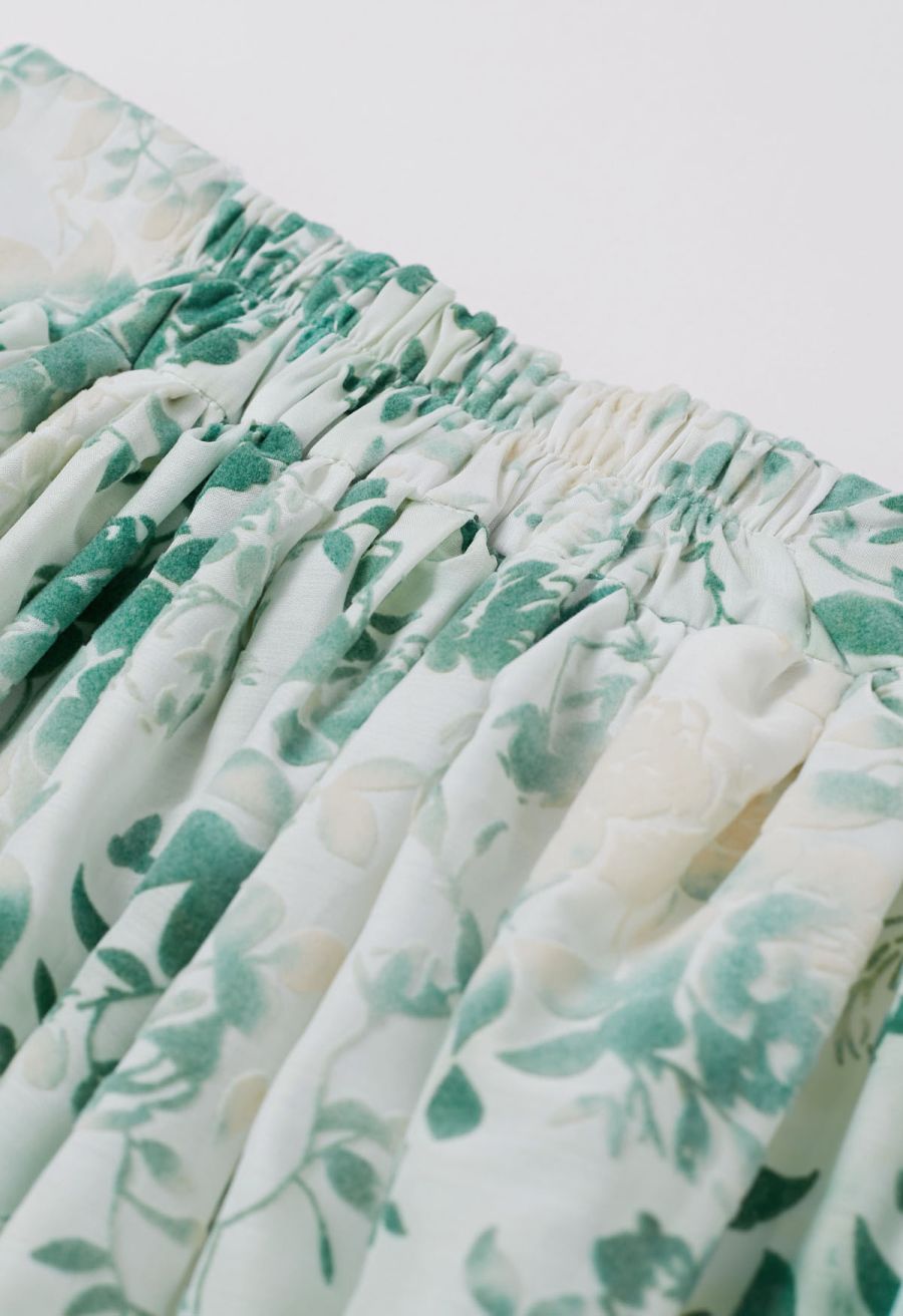 Velvet Greenery Floral A-Line Skirt