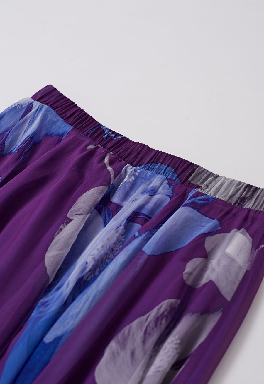 Purple Passion Floral Chiffon Maxi Skirt