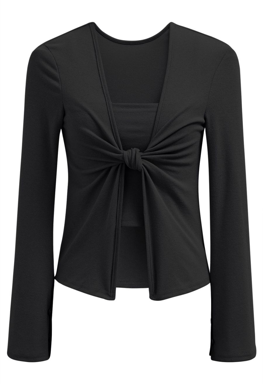 Knotted Front Two-Piece Top in Black