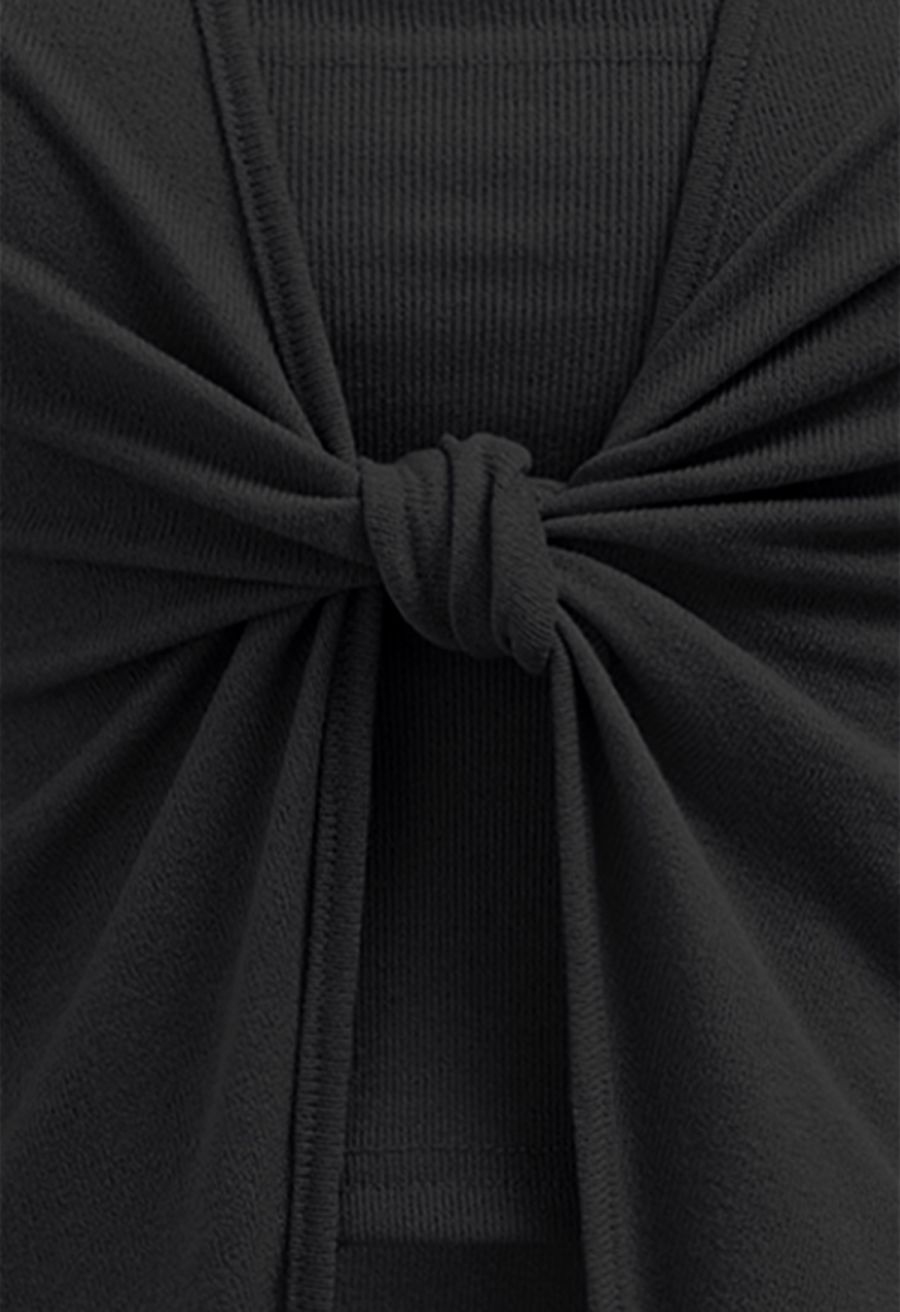 Knotted Front Two-Piece Top in Black