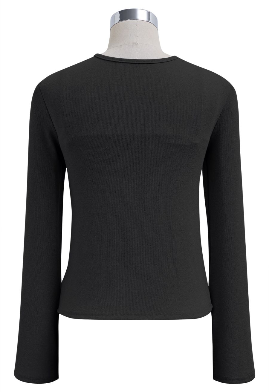 Knotted Front Two-Piece Top in Black