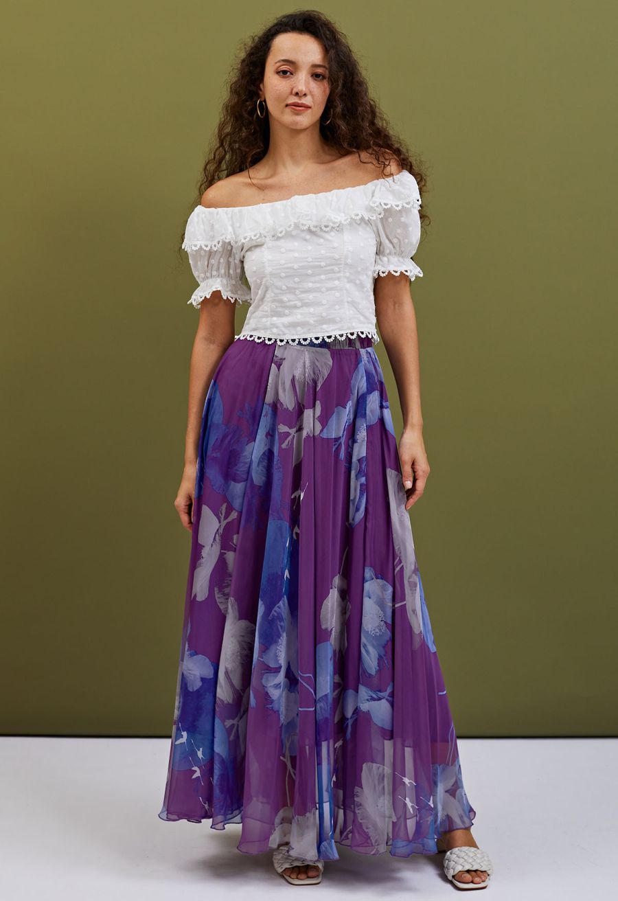 Purple Passion Floral Chiffon Maxi Skirt
