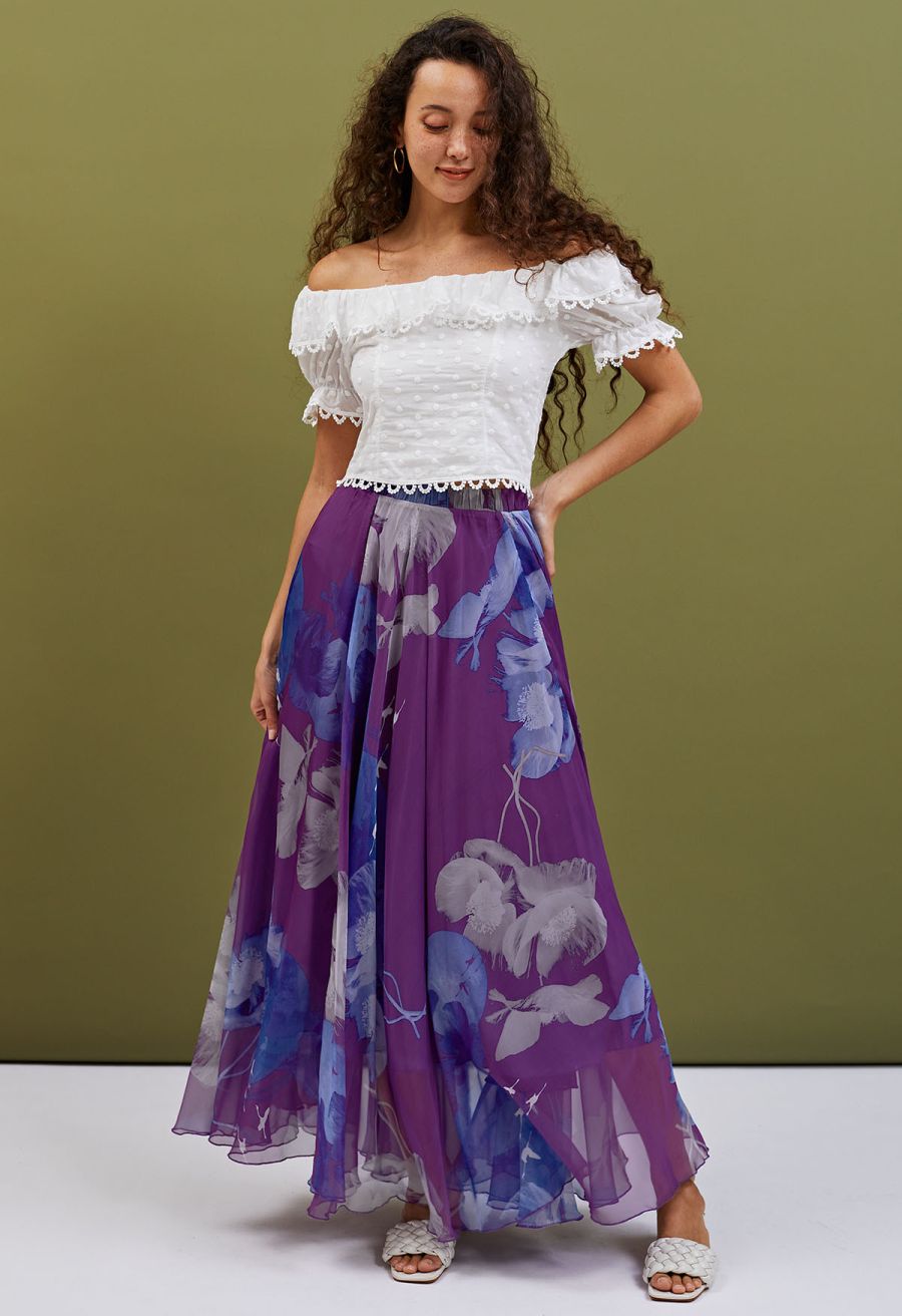Purple Passion Floral Chiffon Maxi Skirt