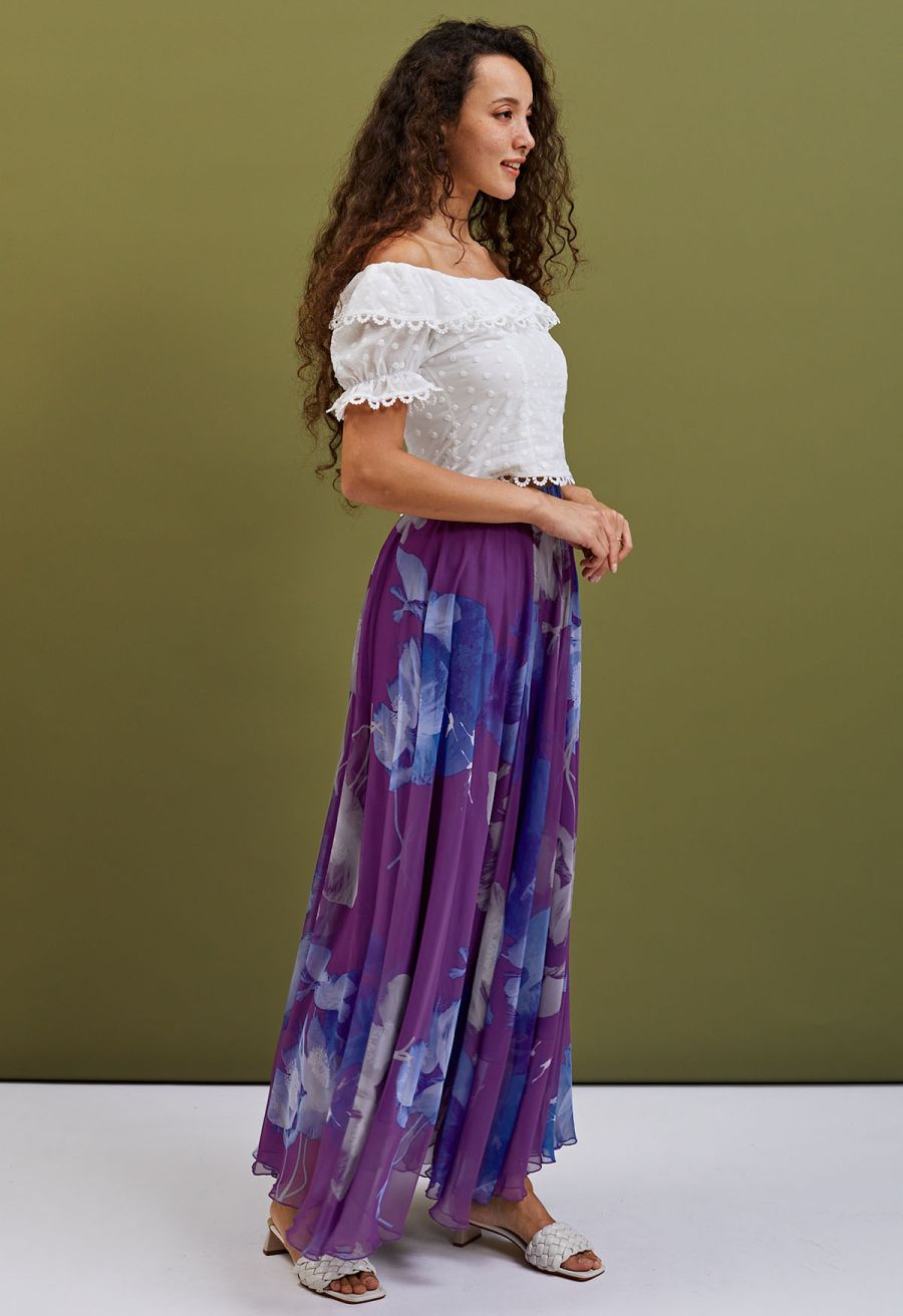 Purple Passion Floral Chiffon Maxi Skirt
