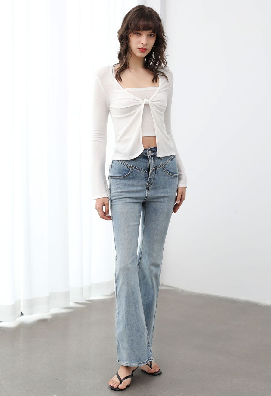 Knotted Front Two-Piece Top in White