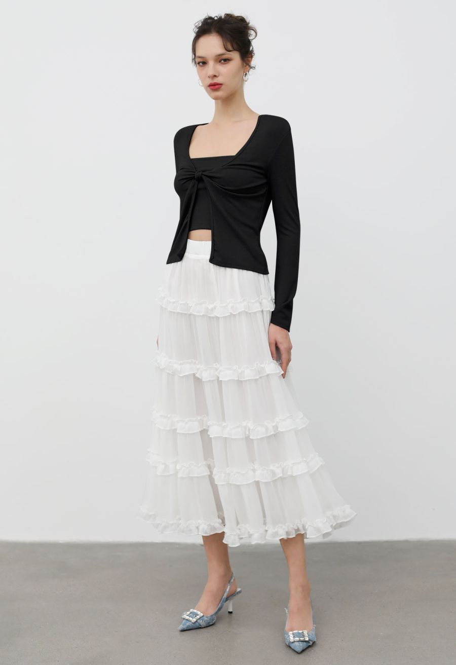 Knotted Front Two-Piece Top in Black