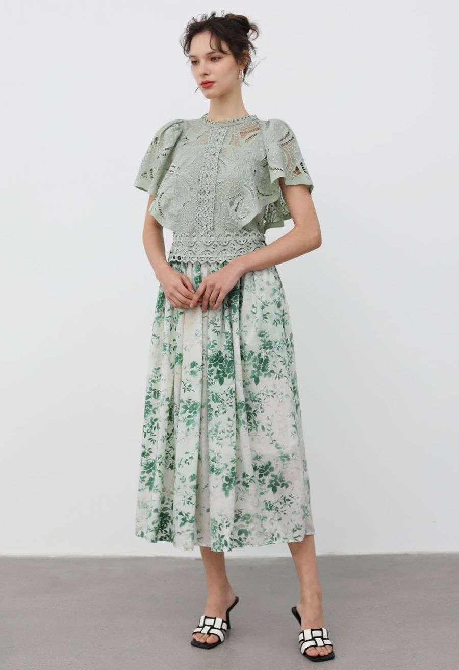Velvet Greenery Floral A-Line Skirt