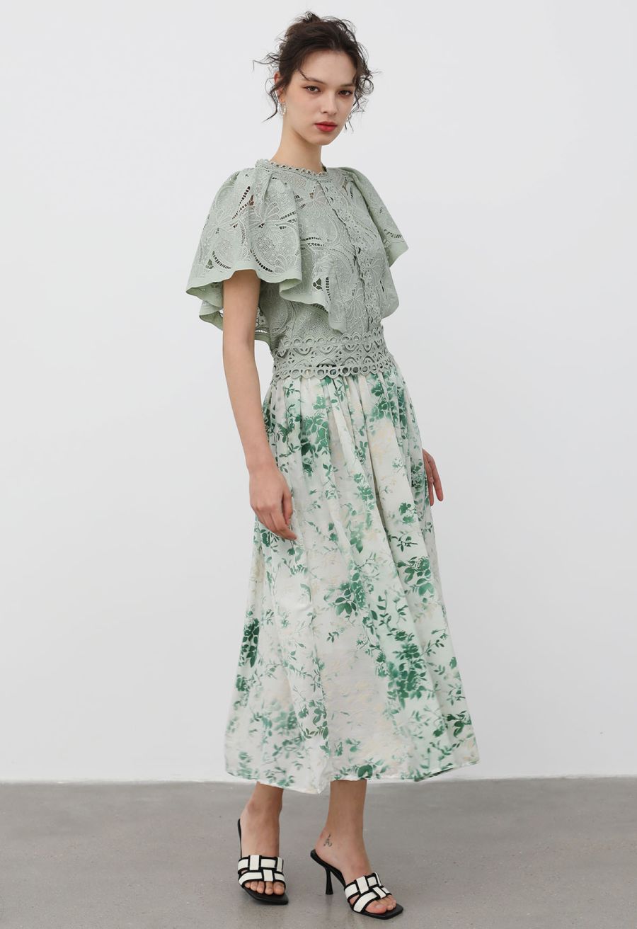 Velvet Greenery Floral A-Line Skirt