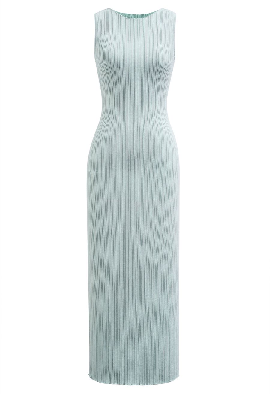 Slit Back Bodycon Sleeveless Knit Maxi Dress in Mint