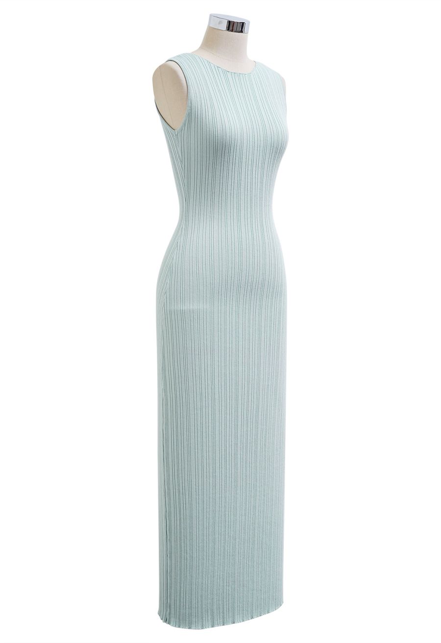 Slit Back Bodycon Sleeveless Knit Maxi Dress in Mint