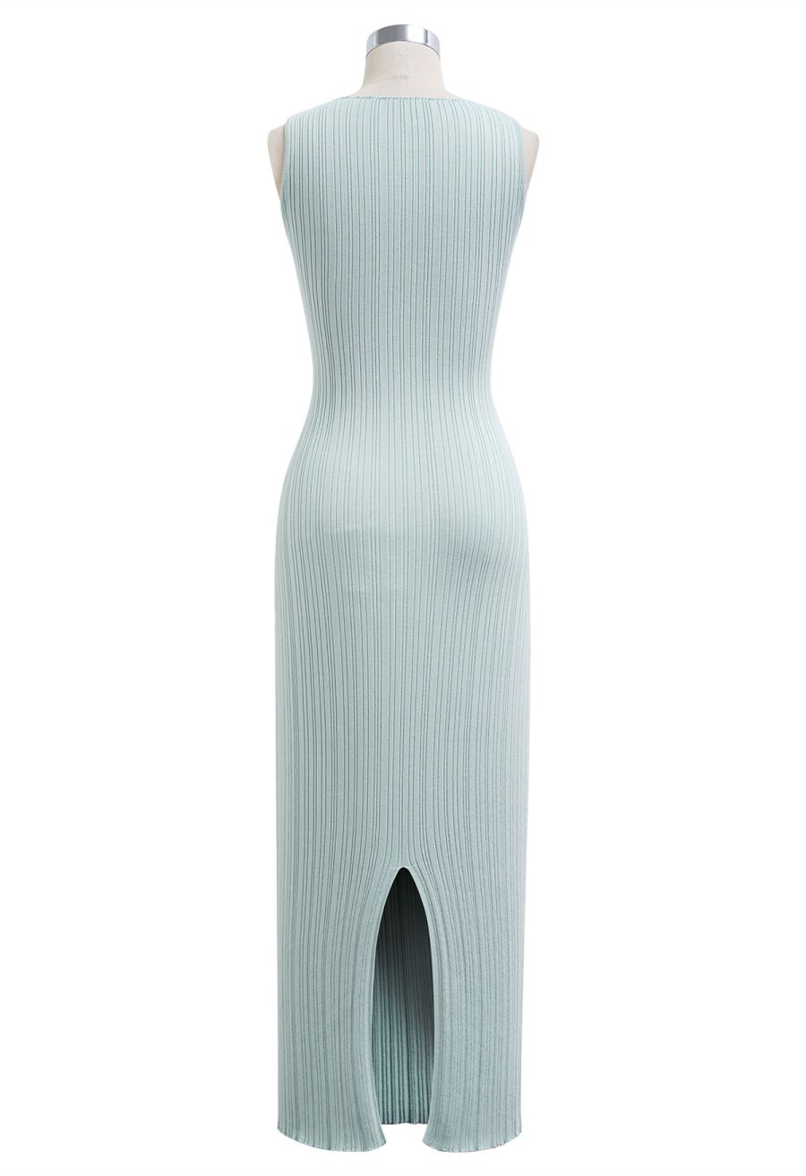 Slit Back Bodycon Sleeveless Knit Maxi Dress in Mint