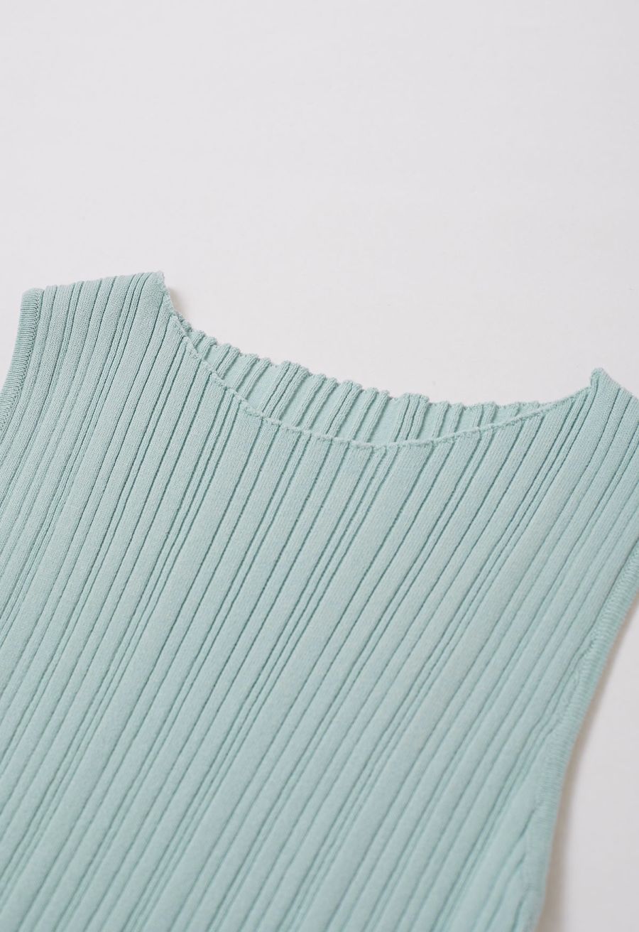 Slit Back Bodycon Sleeveless Knit Maxi Dress in Mint