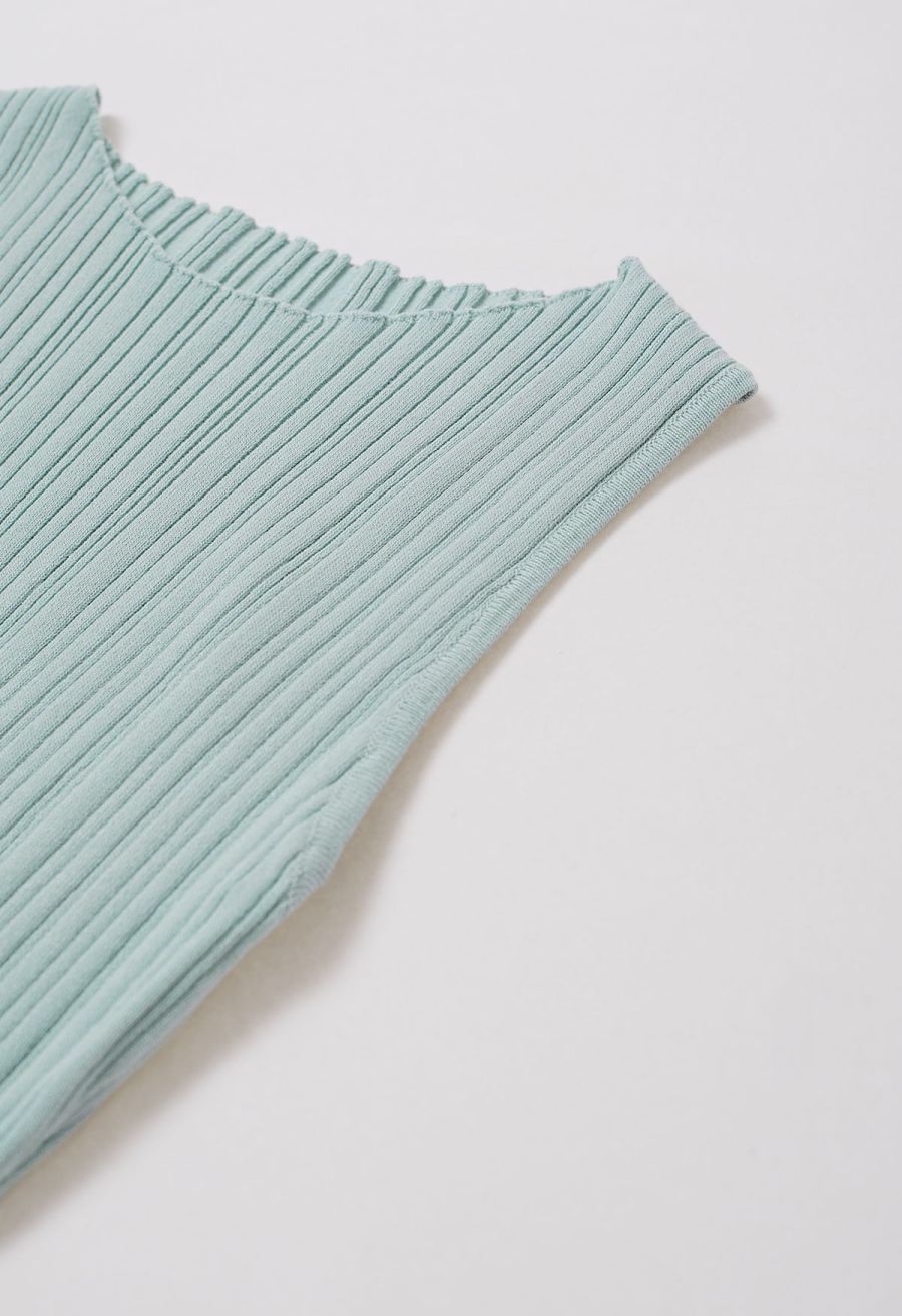 Slit Back Bodycon Sleeveless Knit Maxi Dress in Mint