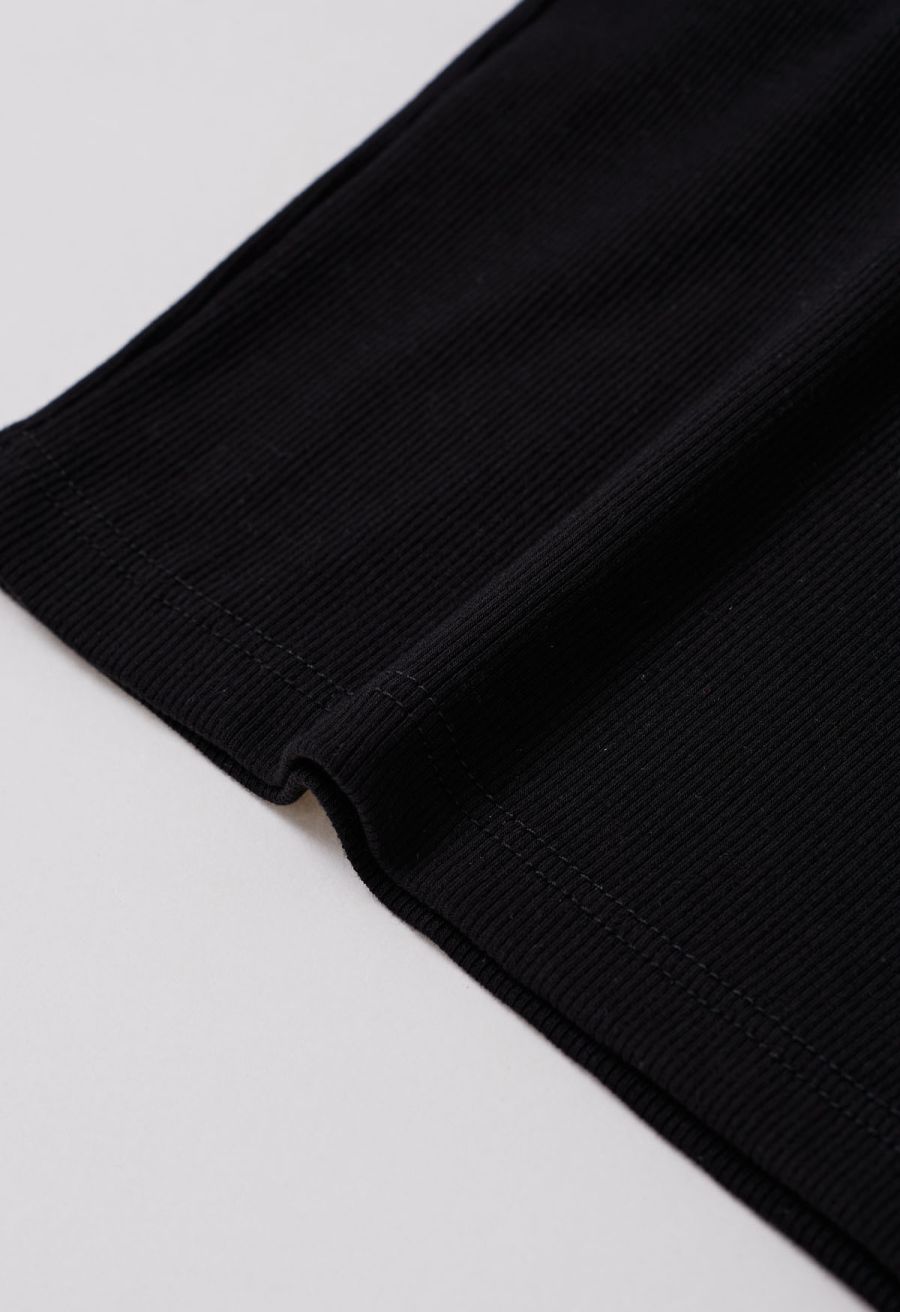 Ribbed Texture Halter Neck Crop Top in Black