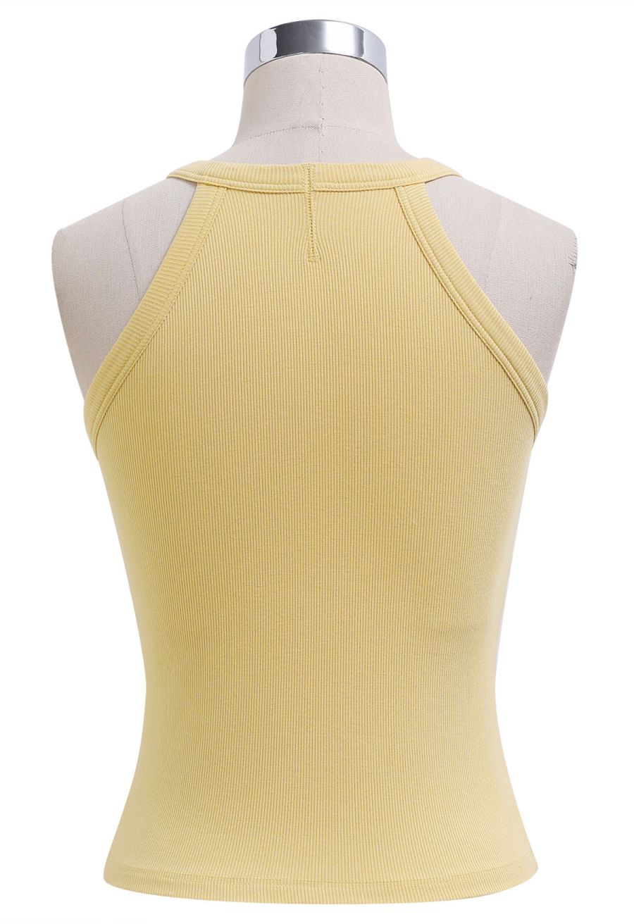 Ribbed Texture Halter Neck Crop Top in Yellow