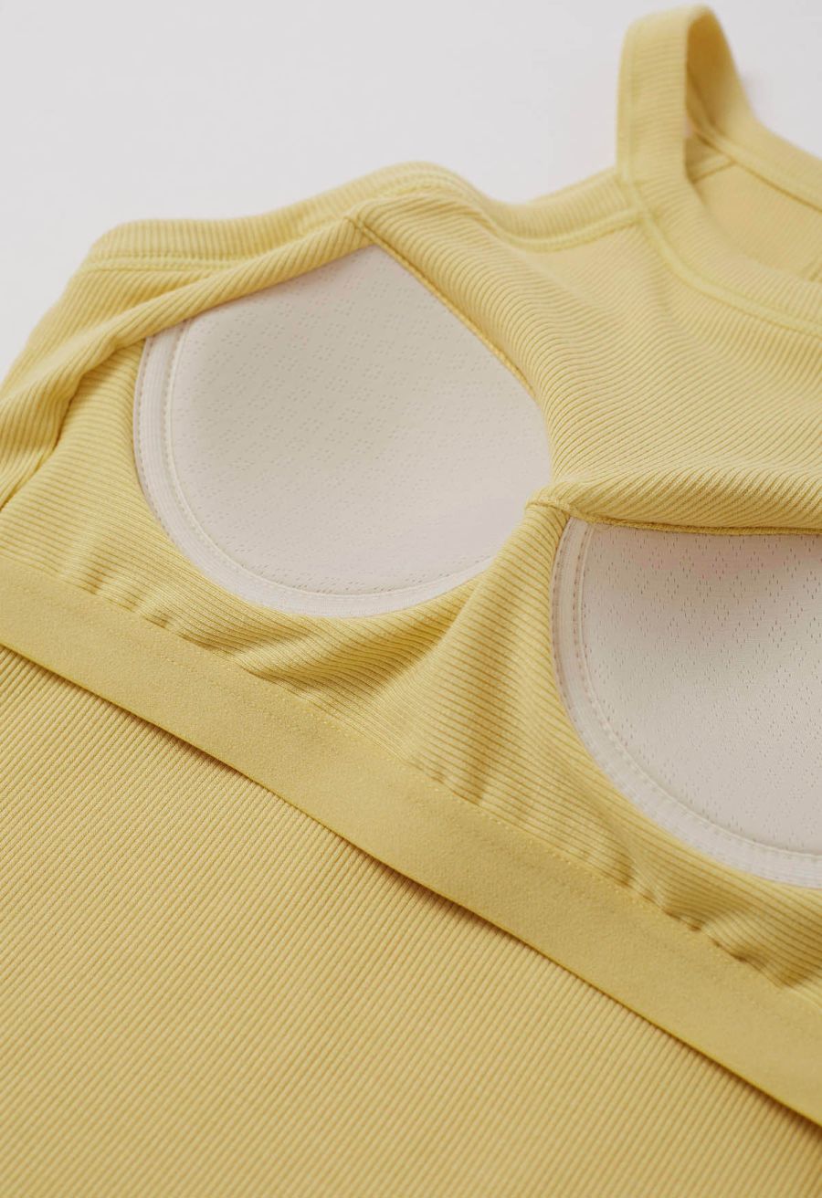 Ribbed Texture Halter Neck Crop Top in Yellow