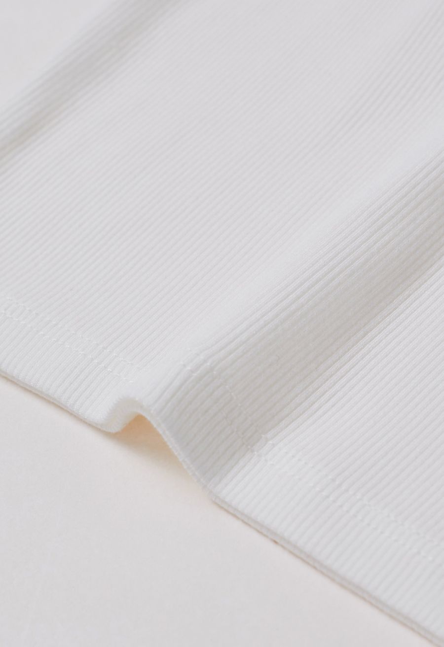 Ribbed Texture Halter Neck Crop Top in White