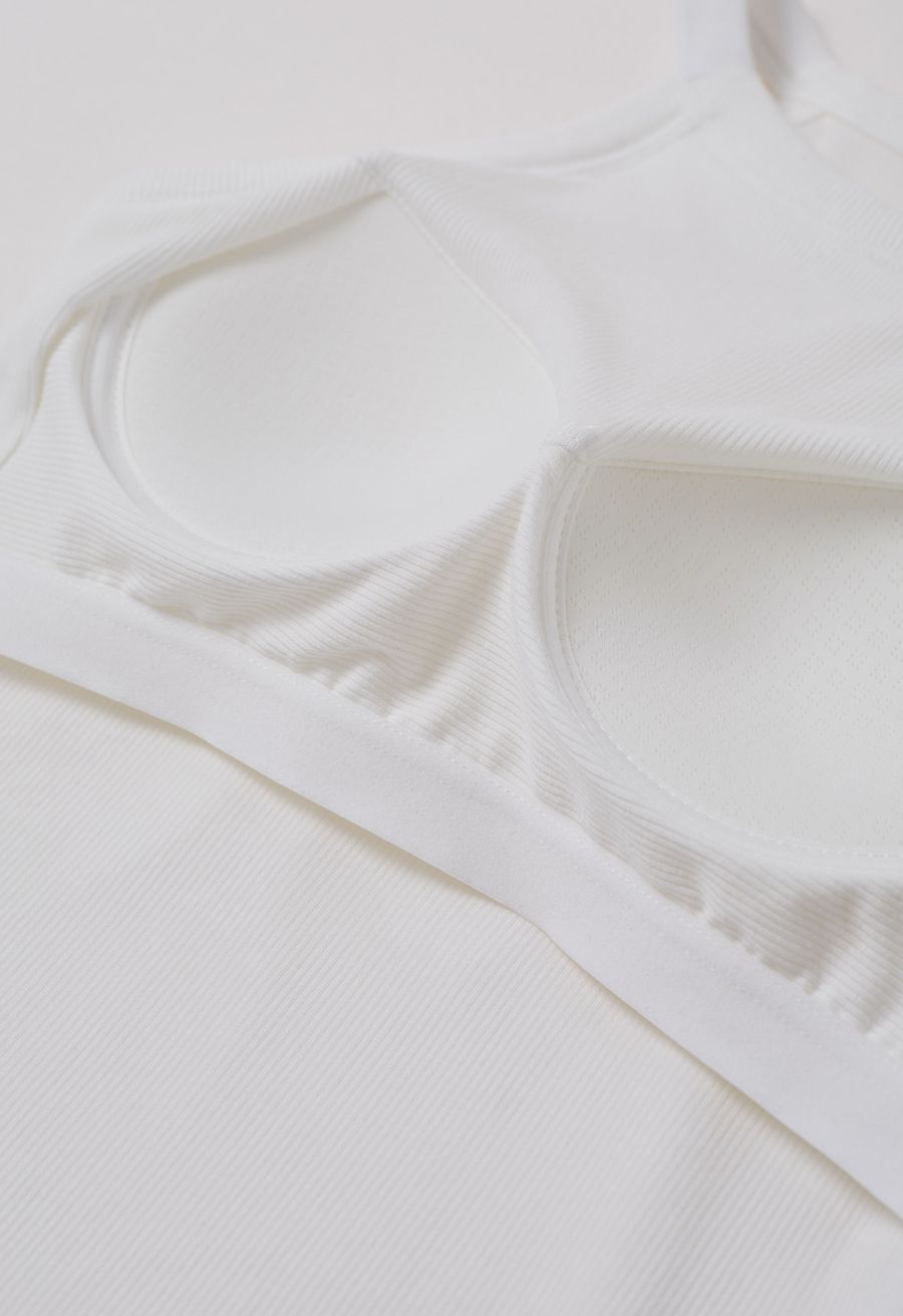 Ribbed Texture Halter Neck Crop Top in White