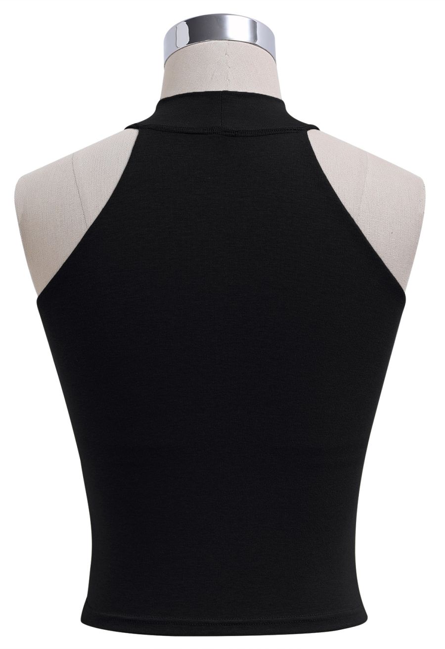 Solid Halter Neck Crop Top in Black