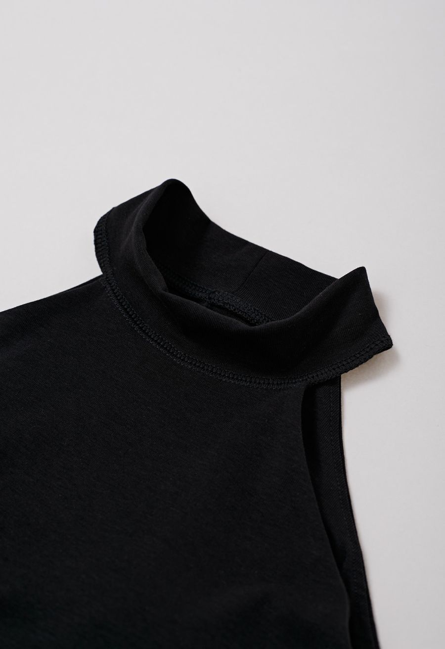 Solid Halter Neck Crop Top in Black