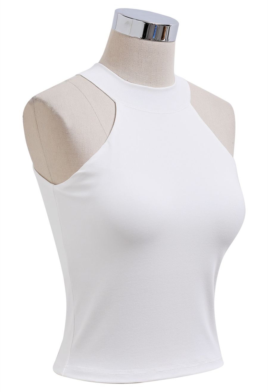 Solid Halter Neck Crop Top in White