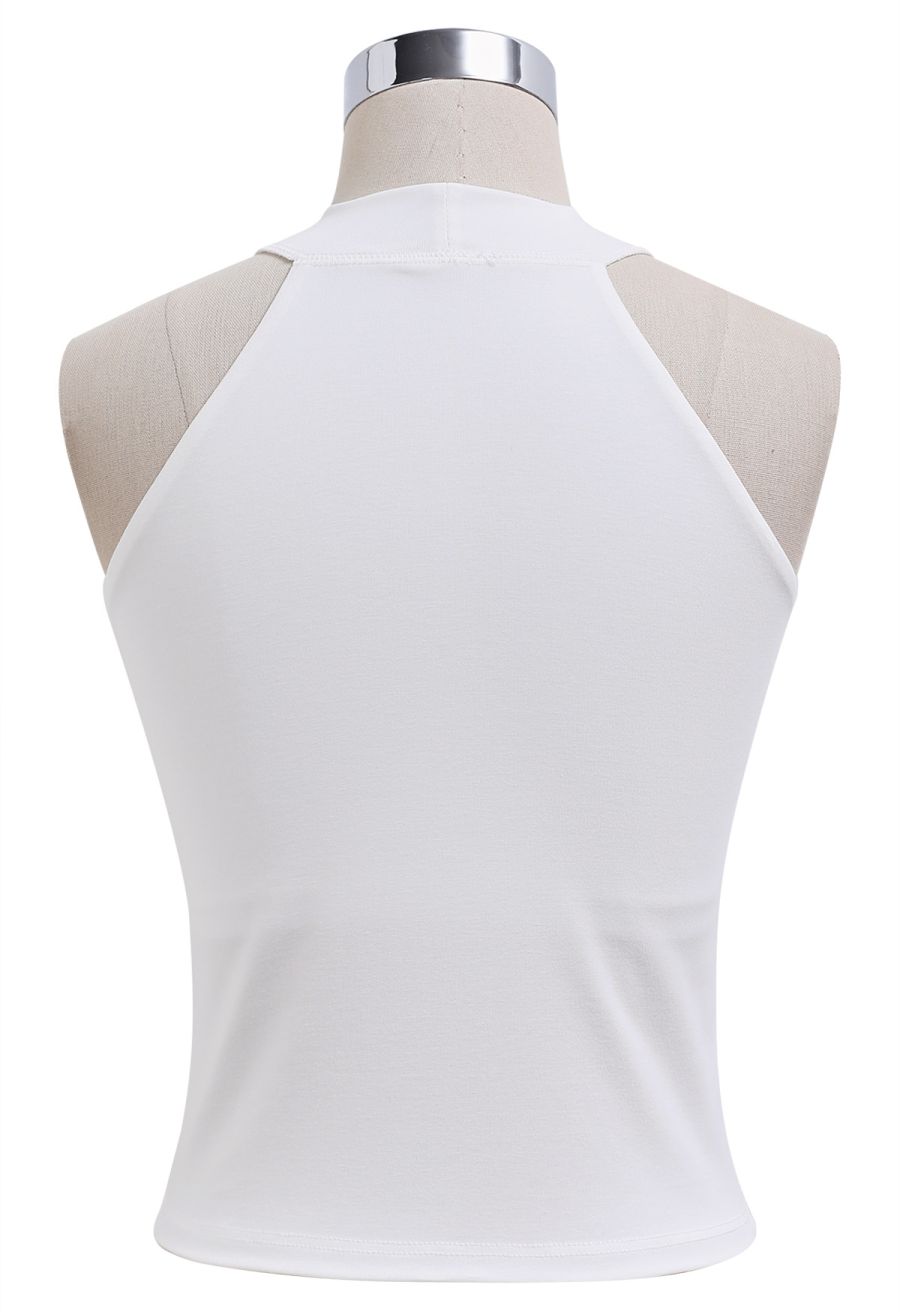 Solid Halter Neck Crop Top in White