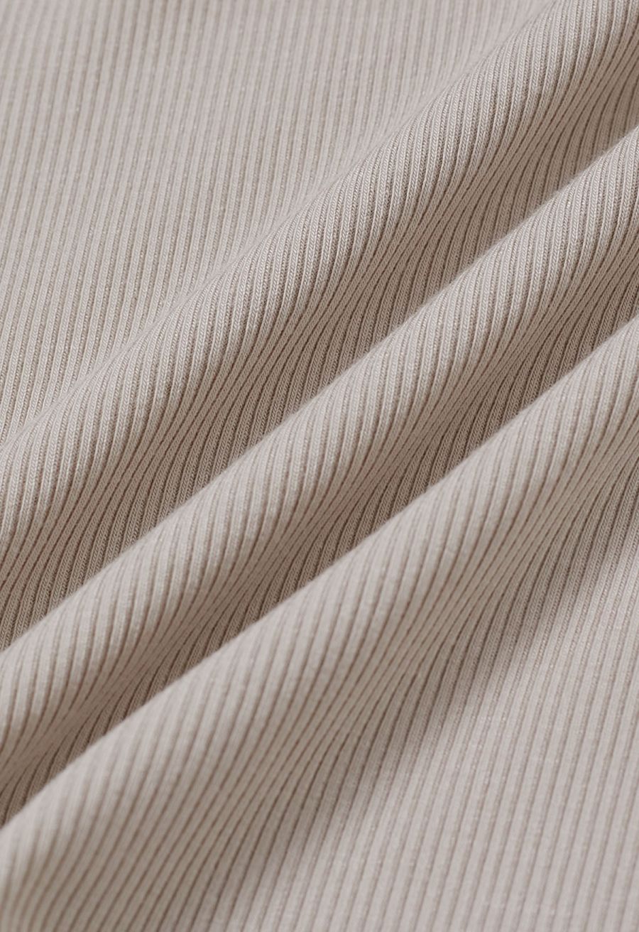 Ribbed Texture Halter Neck Crop Top in Oatmeal