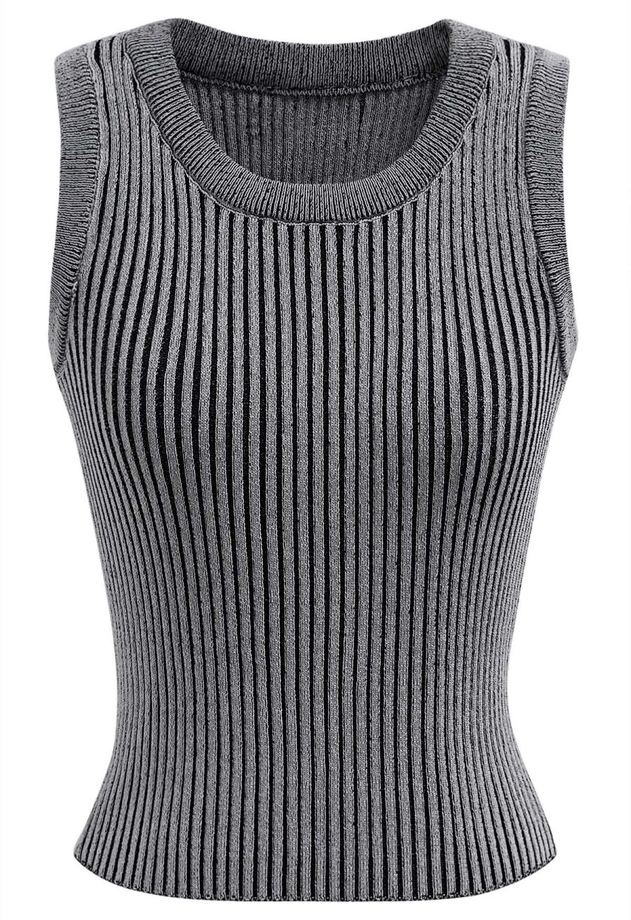 Stripe Texture Knit Tank Top in Grey