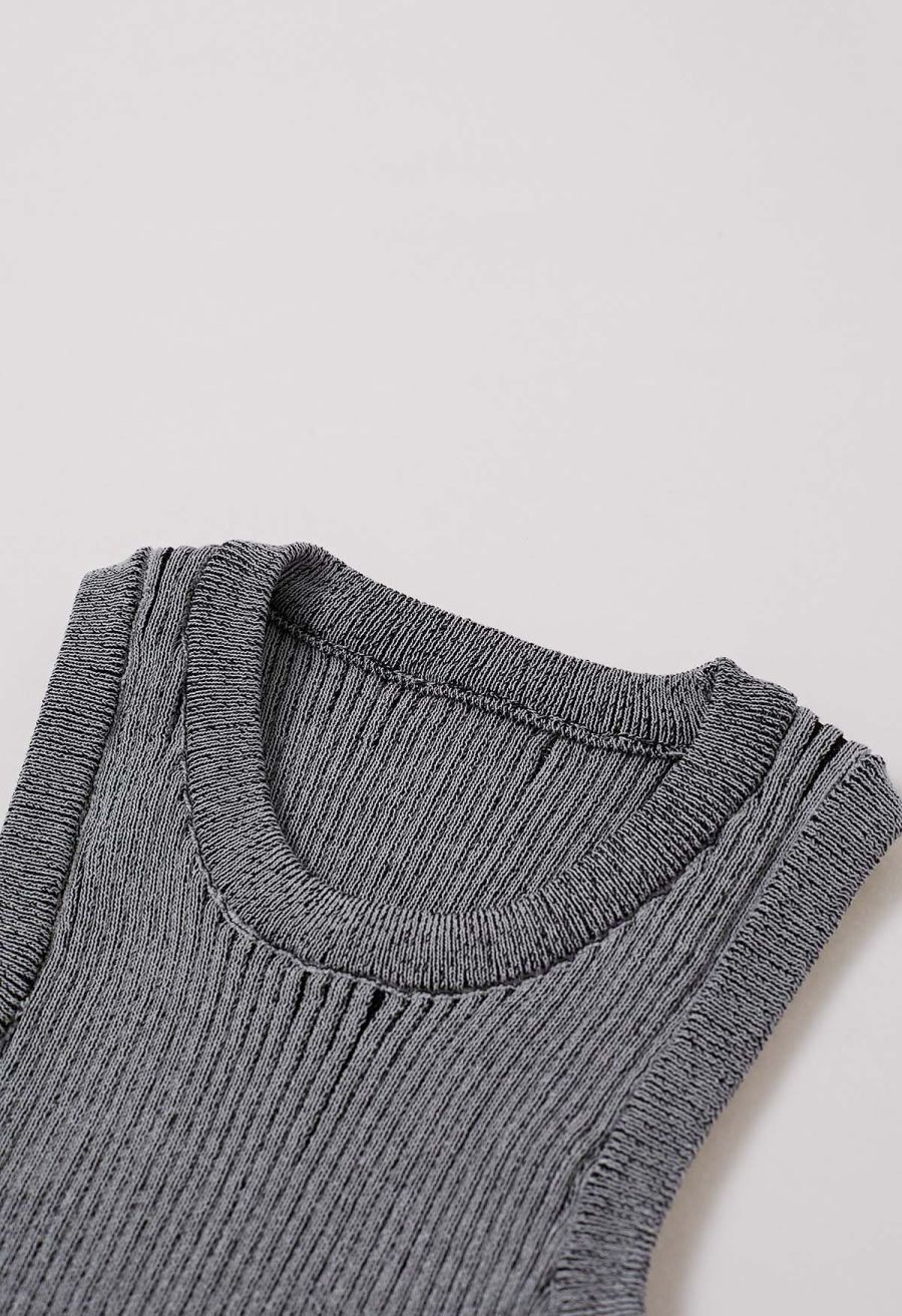 Stripe Texture Knit Tank Top in Grey