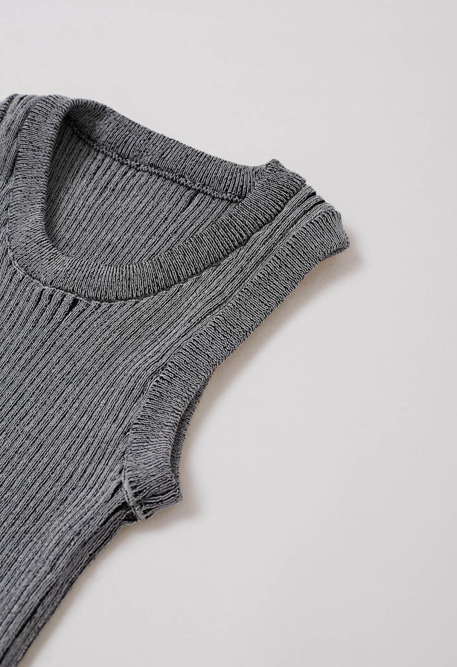 Stripe Texture Knit Tank Top in Grey
