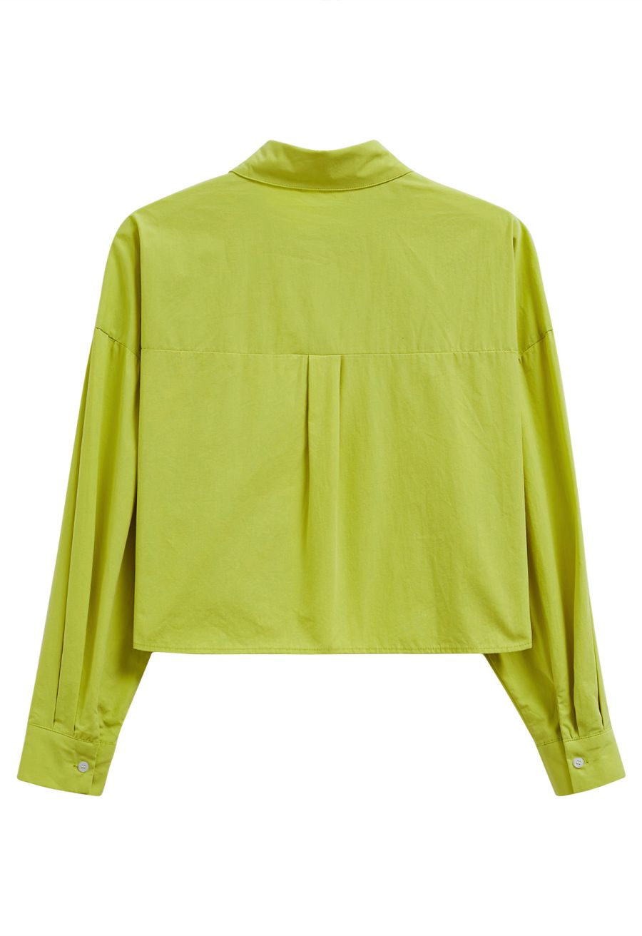 Chic Button Down Crop Shirt in Lime