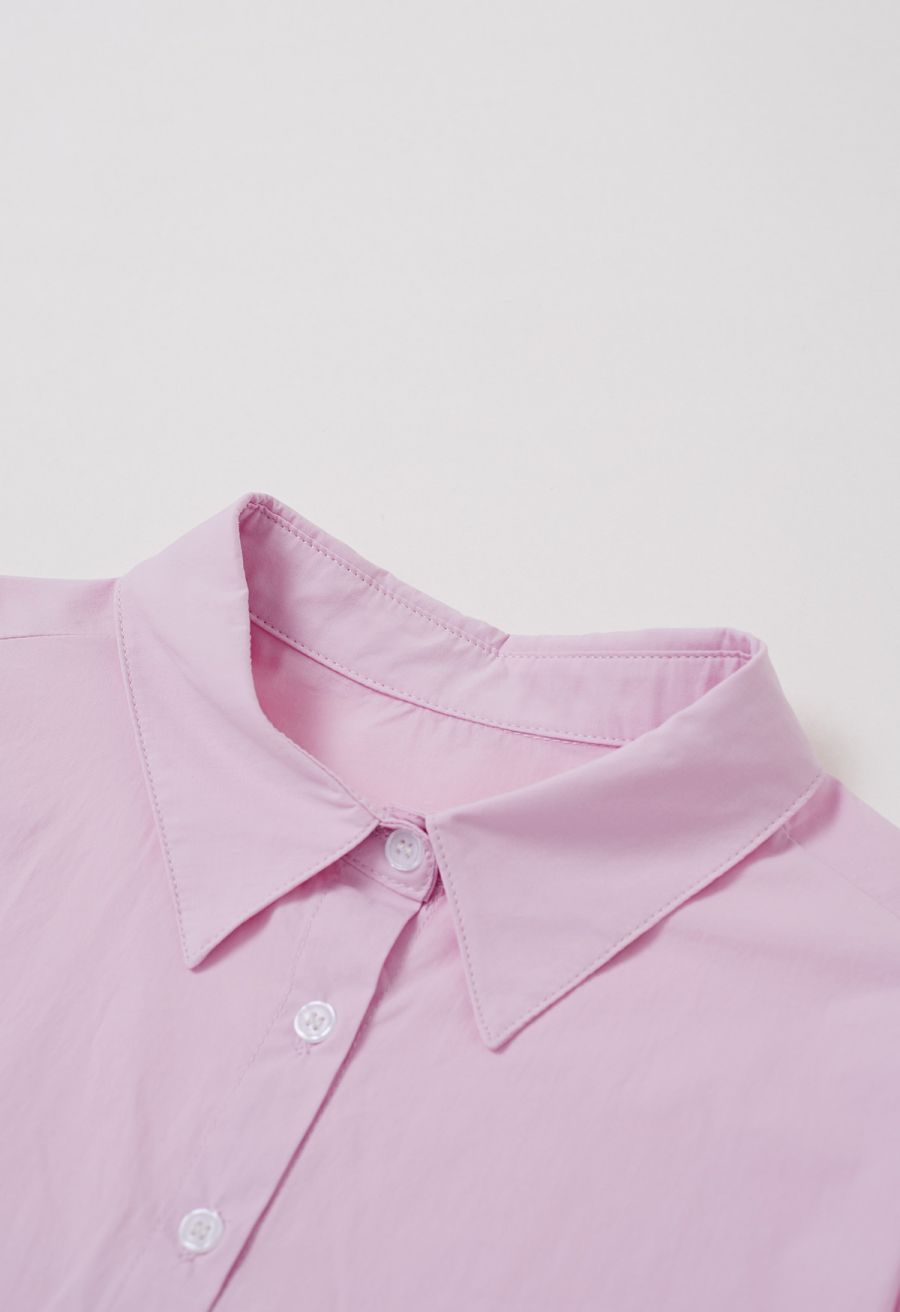 Chic Button Down Crop Shirt in Pink