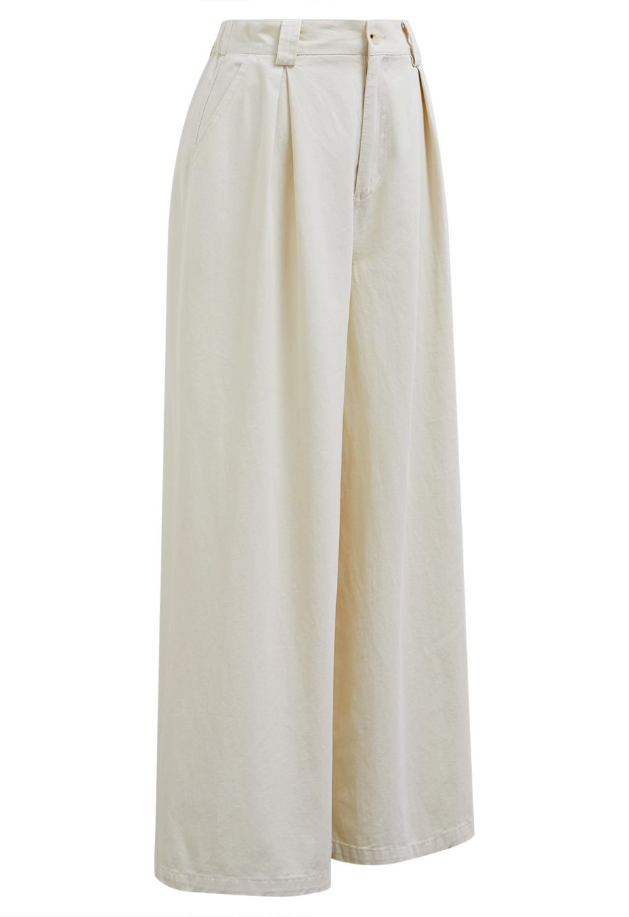 Soft Cotton Wide-Leg Pants in Ivory