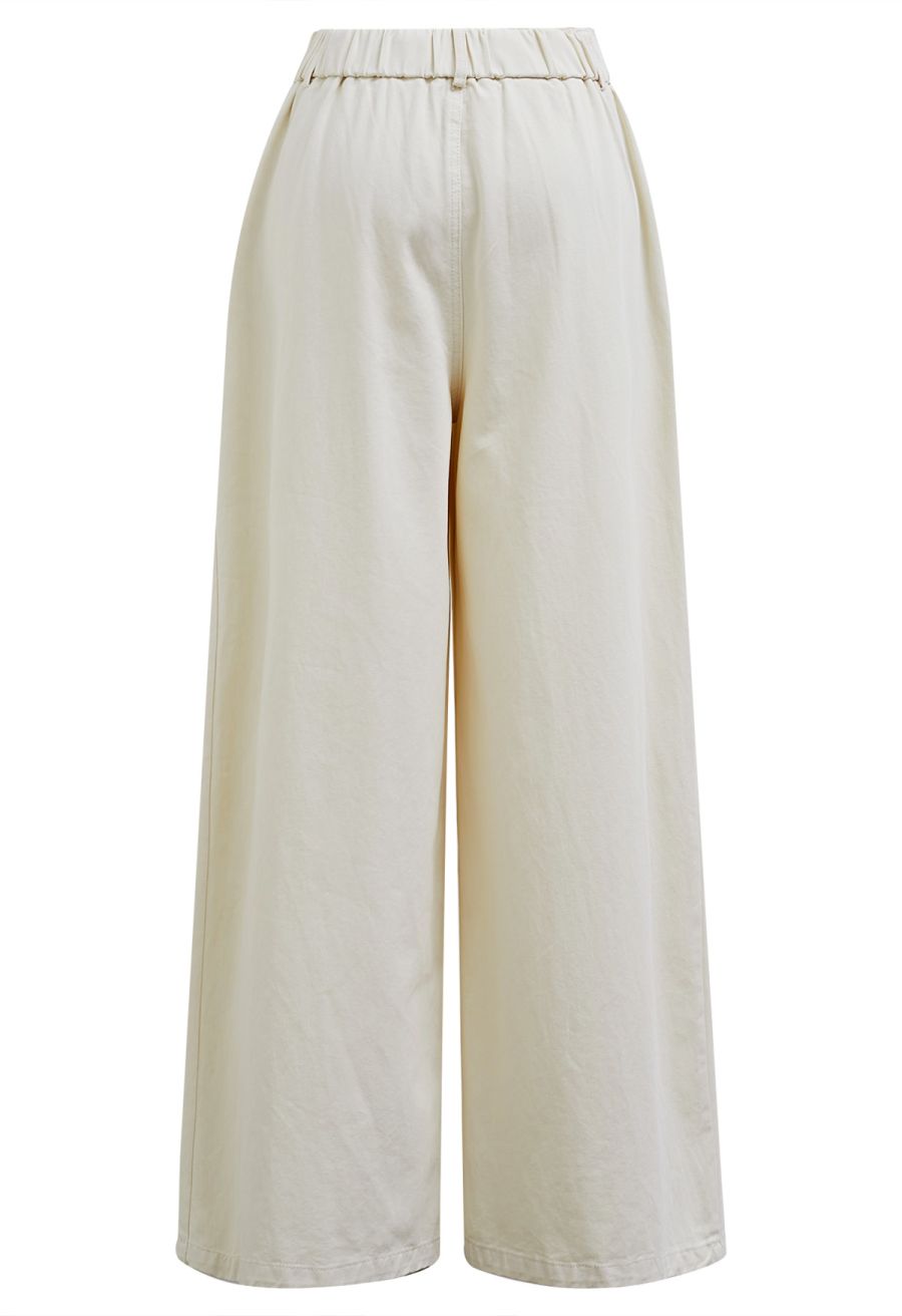 Soft Cotton Wide-Leg Pants in Ivory