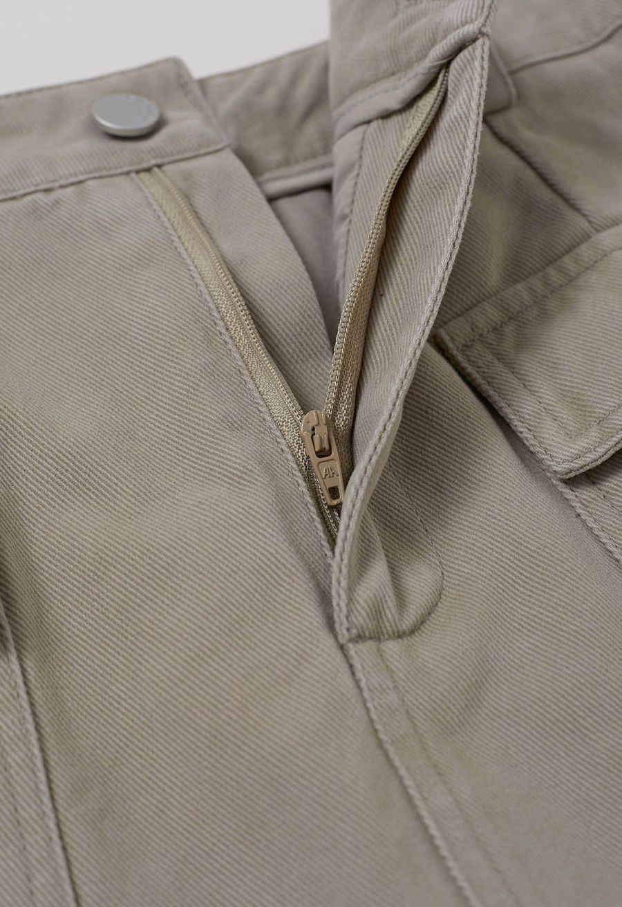 Flap Pocket Denim Mini Skirt with Belt in Linen