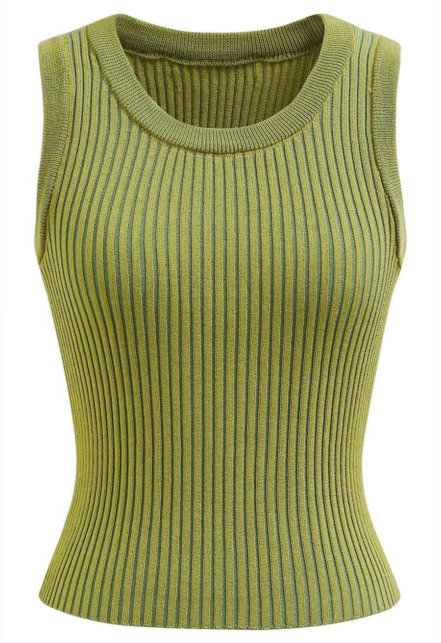 Stripe Texture Knit Tank Top in Green