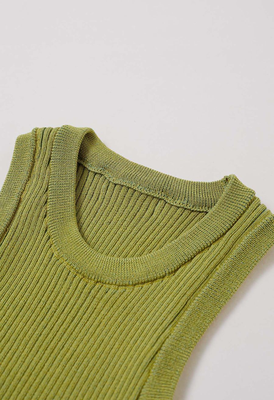 Stripe Texture Knit Tank Top in Green