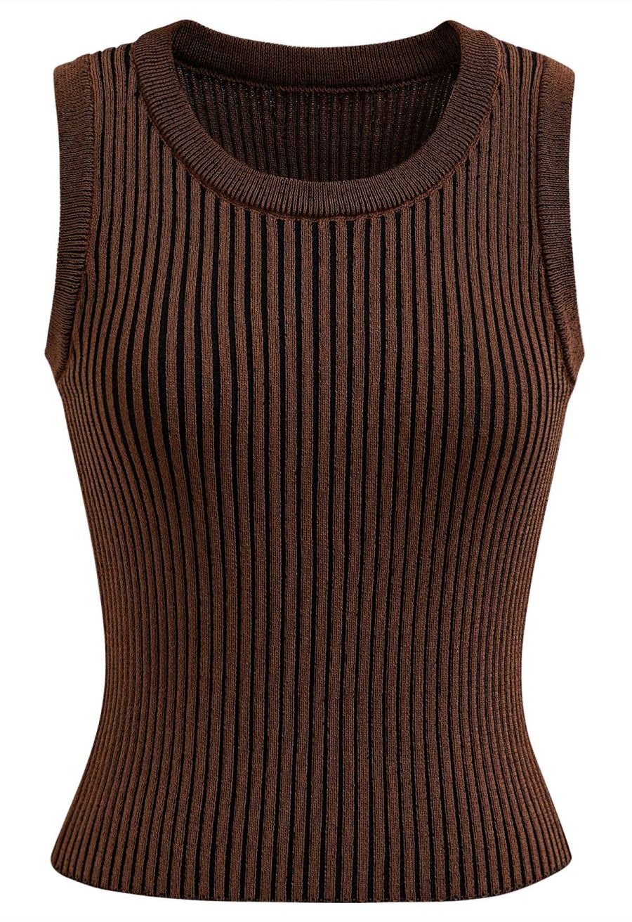 Stripe Texture Knit Tank Top in Brown