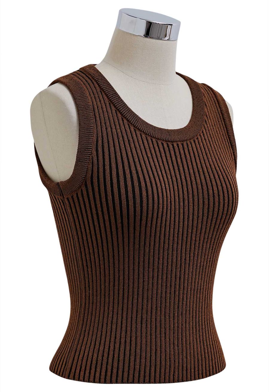Stripe Texture Knit Tank Top in Brown