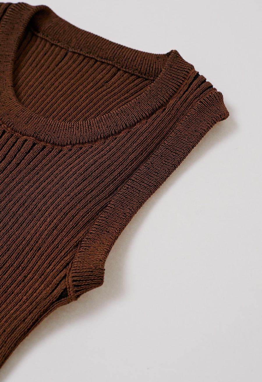 Stripe Texture Knit Tank Top in Brown