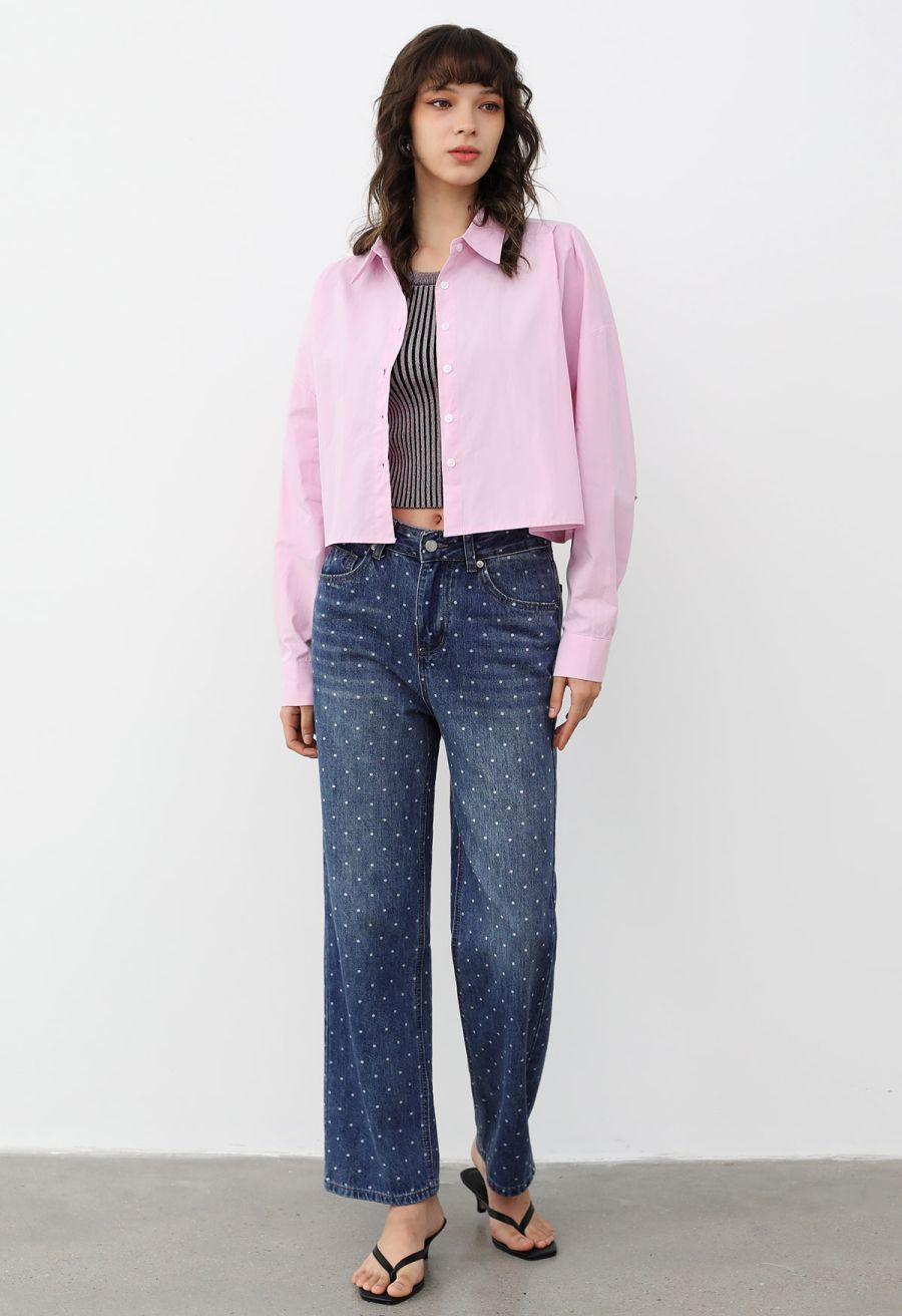 Chic Button Down Crop Shirt in Pink