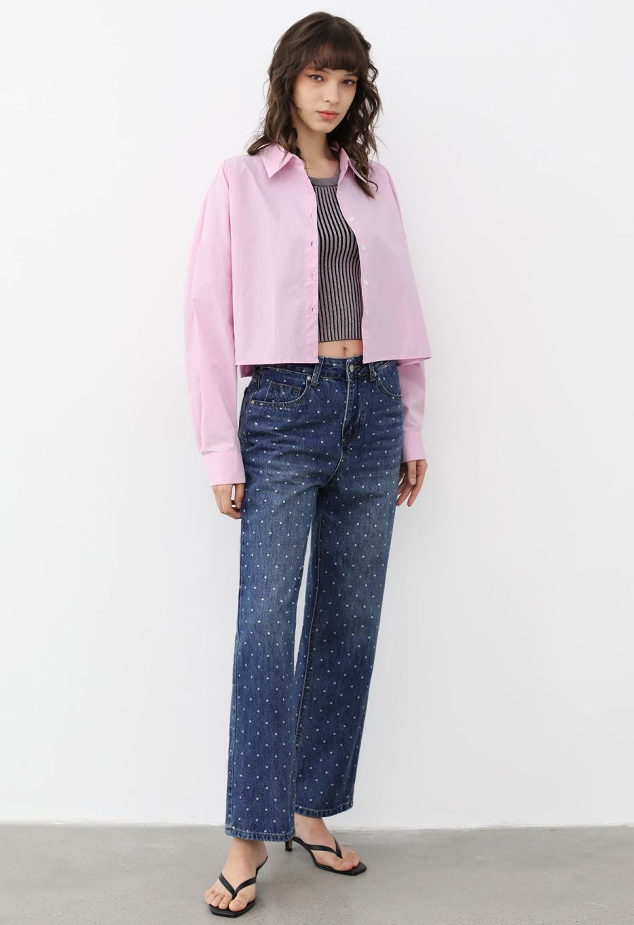 Chic Button Down Crop Shirt in Pink