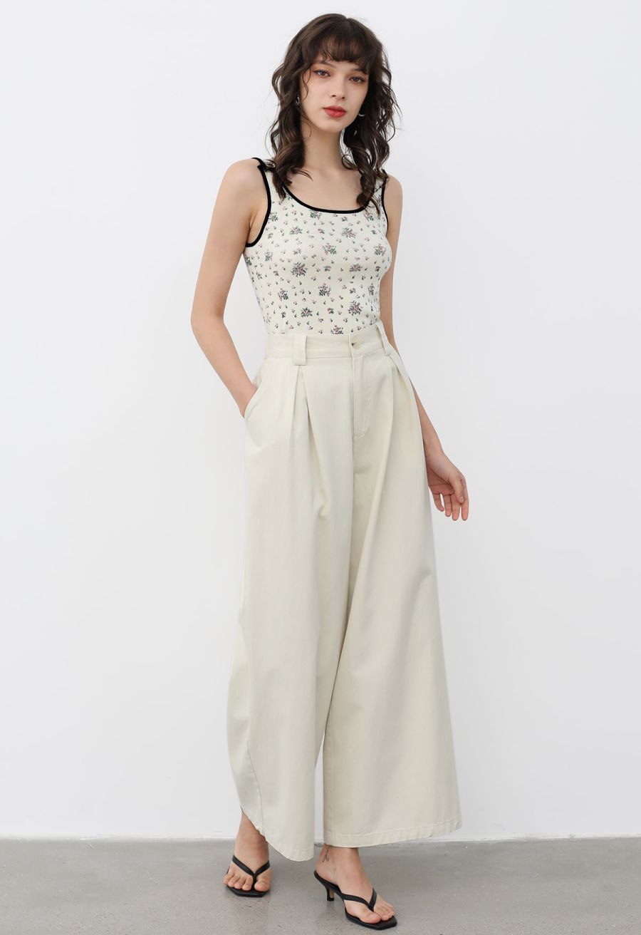 Soft Cotton Wide-Leg Pants in Ivory
