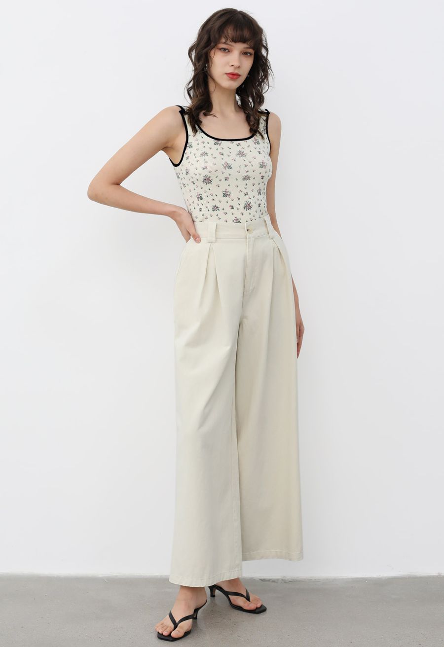 Soft Cotton Wide-Leg Pants in Ivory
