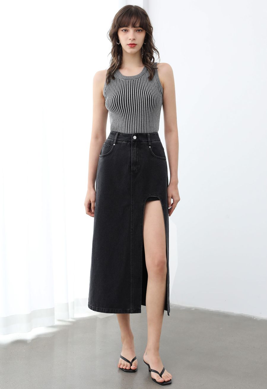 Stripe Texture Knit Tank Top in Grey