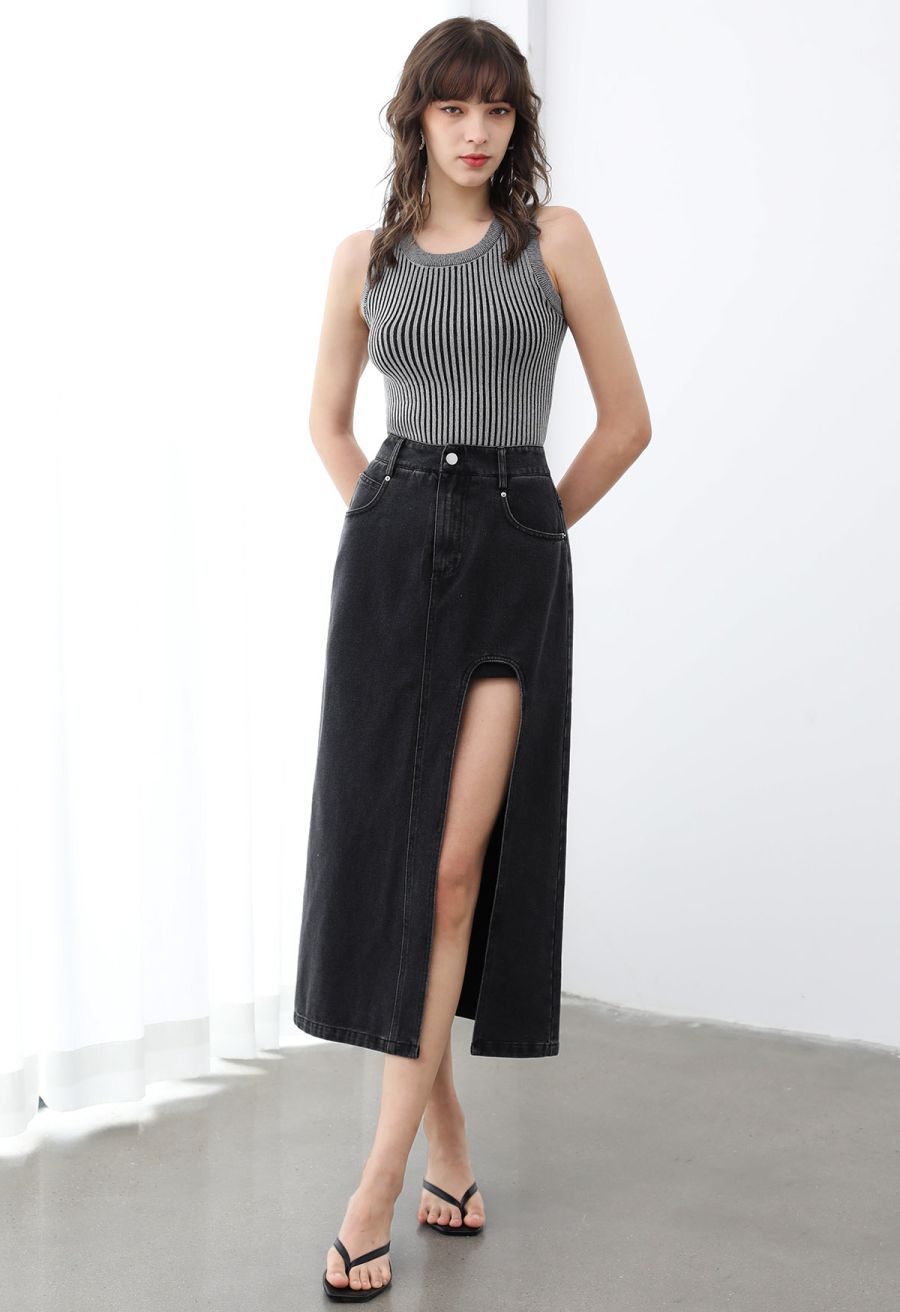 Stripe Texture Knit Tank Top in Grey
